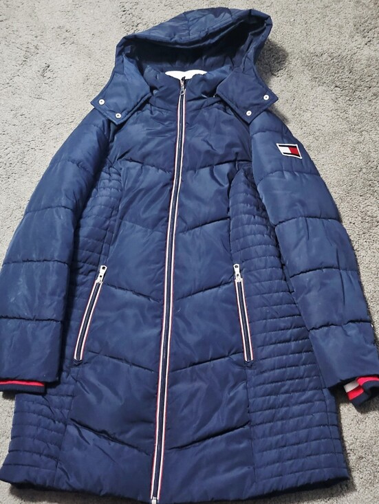 Tommy Hilfiger Jackets & Blazers - Womens Tommy Hilfiger Navy Blue Long Puffer Coat w/ belt and hood size M